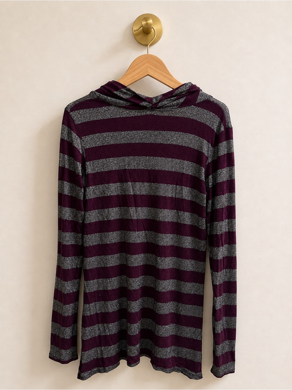 Red Haute Burgundy & Silver Striped Cowl Neck Top Size L (retails at 125.00) - Picture 2 of 3